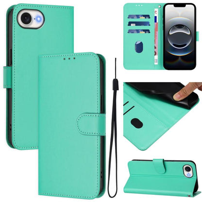 For iPhone 16e Skin Feel Solid Color Leather Phone Case with Lanyard(Green) - iPhone 16e Cases by buy2fix | Online Shopping UK | buy2fix