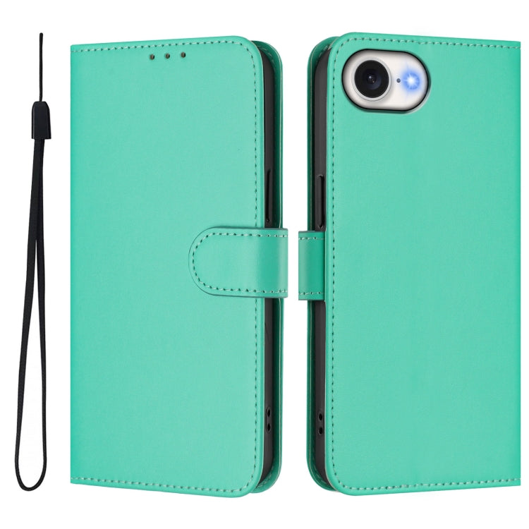 For iPhone 16e Skin Feel Solid Color Leather Phone Case with Lanyard(Green) - iPhone 16e Cases by buy2fix | Online Shopping UK | buy2fix