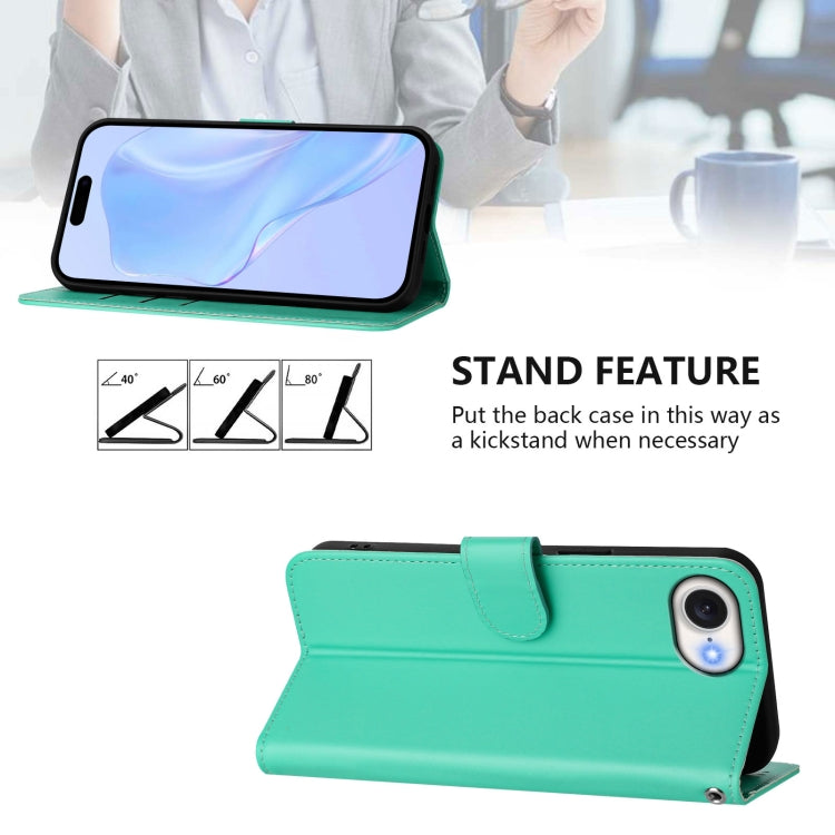 For iPhone 16e Skin Feel Solid Color Leather Phone Case with Lanyard(Green) - iPhone 16e Cases by buy2fix | Online Shopping UK | buy2fix