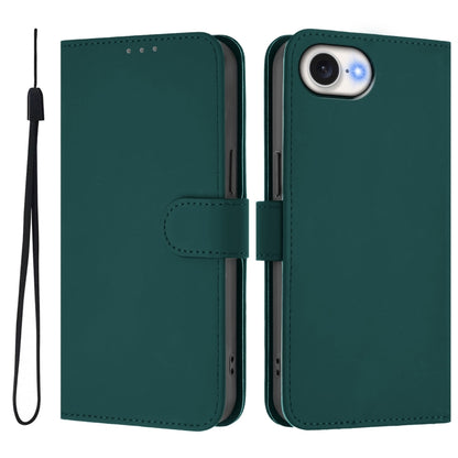 For iPhone 16e Skin Feel Solid Color Leather Phone Case with Lanyard(Dark Green) - iPhone 16e Cases by buy2fix | Online Shopping UK | buy2fix