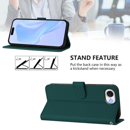 For iPhone 16e Skin Feel Solid Color Leather Phone Case with Lanyard(Dark Green) - iPhone 16e Cases by buy2fix | Online Shopping UK | buy2fix