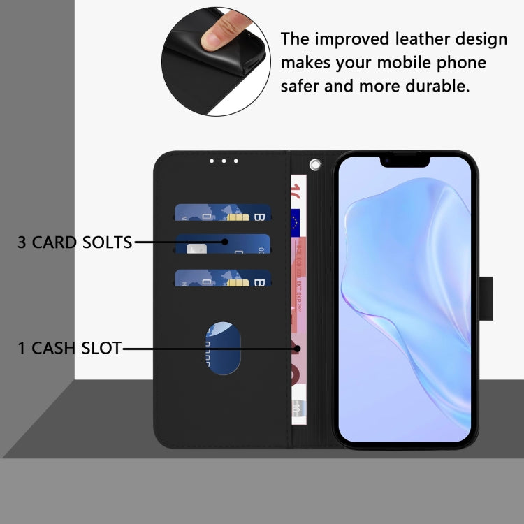 For iPhone 16e Skin Feel Solid Color Leather Phone Case with Lanyard(Black) - iPhone 16e Cases by buy2fix | Online Shopping UK | buy2fix