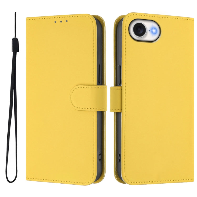 For iPhone 16e Skin Feel Solid Color Leather Phone Case with Lanyard(Lemon Yellow) - iPhone 16e Cases by buy2fix | Online Shopping UK | buy2fix