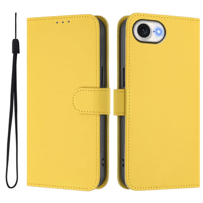 For iPhone 16e Skin Feel Solid Color Leather Phone Case with Lanyard(Lemon Yellow) - iPhone 16e Cases by buy2fix | Online Shopping UK | buy2fix