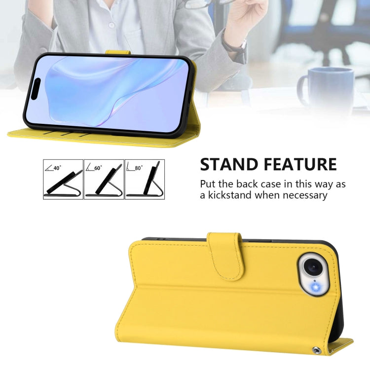 For iPhone 16e Skin Feel Solid Color Leather Phone Case with Lanyard(Lemon Yellow) - iPhone 16e Cases by buy2fix | Online Shopping UK | buy2fix