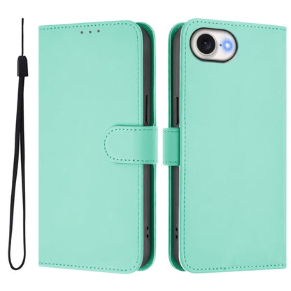 For iPhone 16e Skin Feel Solid Color Leather Phone Case with Lanyard(Mint Green) - iPhone 16e Cases by buy2fix | Online Shopping UK | buy2fix