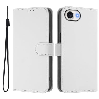 For iPhone 16e Skin Feel Solid Color Leather Phone Case with Lanyard(White) - iPhone 16e Cases by buy2fix | Online Shopping UK | buy2fix