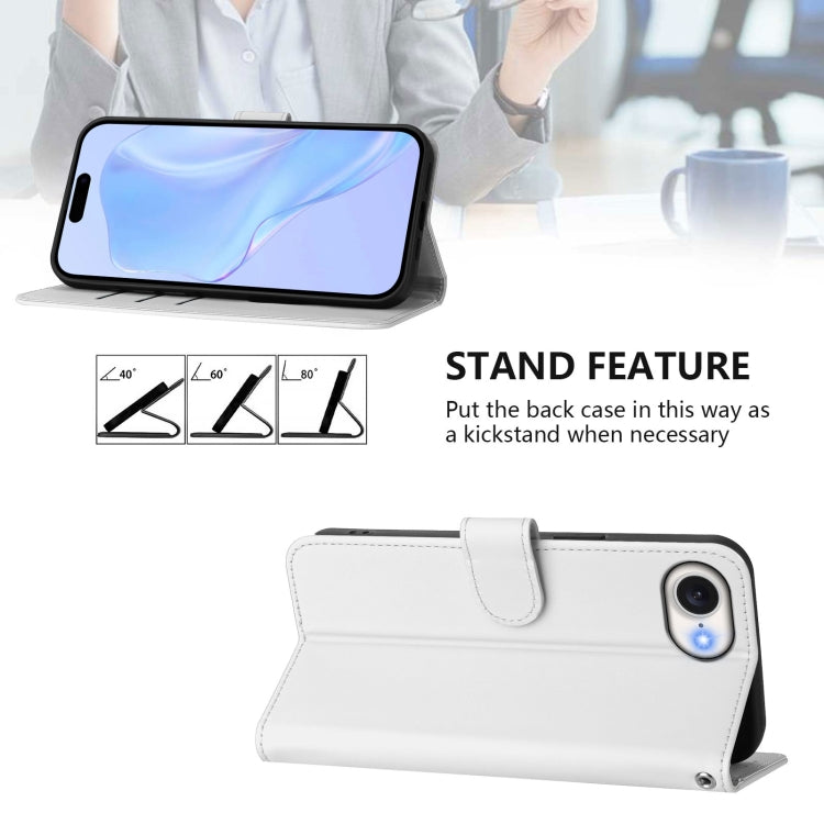 For iPhone 16e Skin Feel Solid Color Leather Phone Case with Lanyard(White) - iPhone 16e Cases by buy2fix | Online Shopping UK | buy2fix