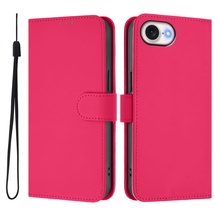 For iPhone 16e Skin Feel Solid Color Leather Phone Case with Lanyard(Rose Red) - iPhone 16e Cases by buy2fix | Online Shopping UK | buy2fix