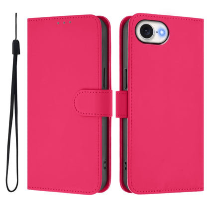 For iPhone 16e Skin Feel Solid Color Leather Phone Case with Lanyard(Rose Red) - iPhone 16e Cases by buy2fix | Online Shopping UK | buy2fix