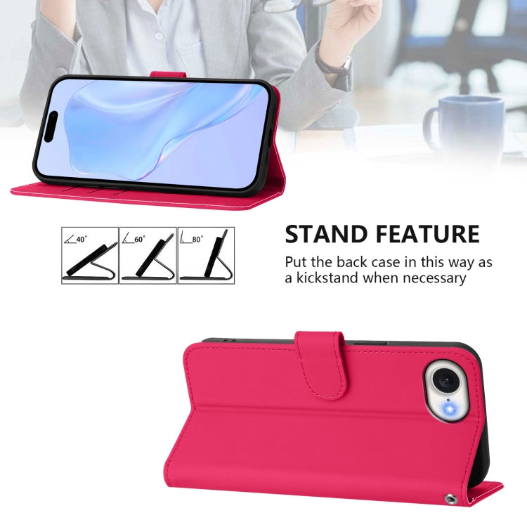For iPhone 16e Skin Feel Solid Color Leather Phone Case with Lanyard(Rose Red) - iPhone 16e Cases by buy2fix | Online Shopping UK | buy2fix