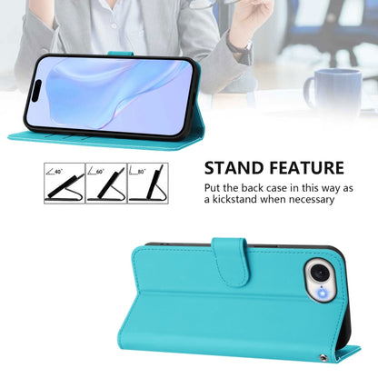 For iPhone 16e Skin Feel Solid Color Leather Phone Case with Lanyard(Lake Blue) - iPhone 16e Cases by buy2fix | Online Shopping UK | buy2fix