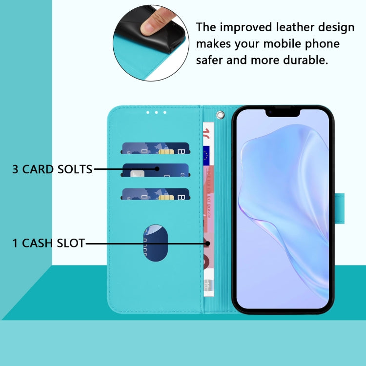 For iPhone 16e Skin Feel Solid Color Leather Phone Case with Lanyard(Lake Blue) - iPhone 16e Cases by buy2fix | Online Shopping UK | buy2fix