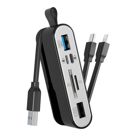 NK-1058 USB-C / Type-C, 8 Pin, USB Interface 6 in 1 Multi-function Adapter(Black) - U Disk & Card Reader by buy2fix | Online Shopping UK | buy2fix