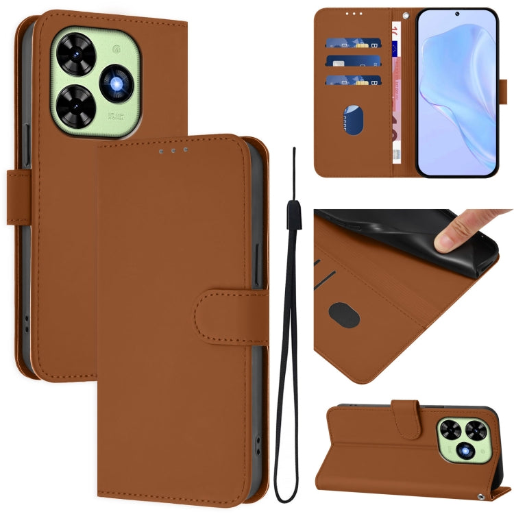 For Tecno Spark Go 2024 4G Skin Feel Solid Color Leather Phone Case with Lanyard(Brown) by buy2fix