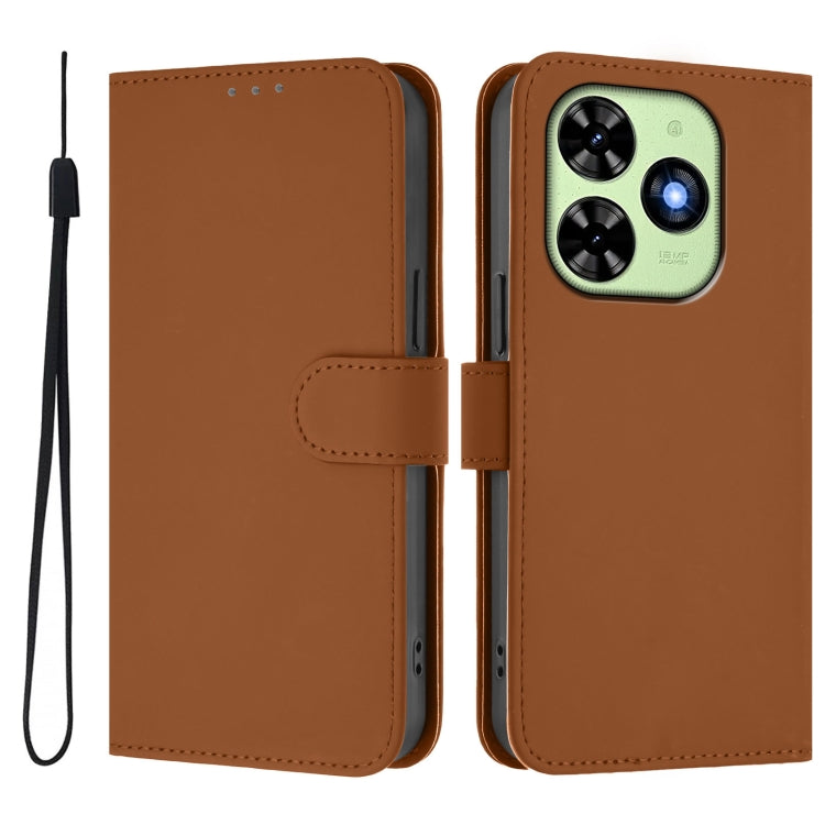 For Tecno Spark Go 2024 4G Skin Feel Solid Color Leather Phone Case with Lanyard(Brown) by buy2fix