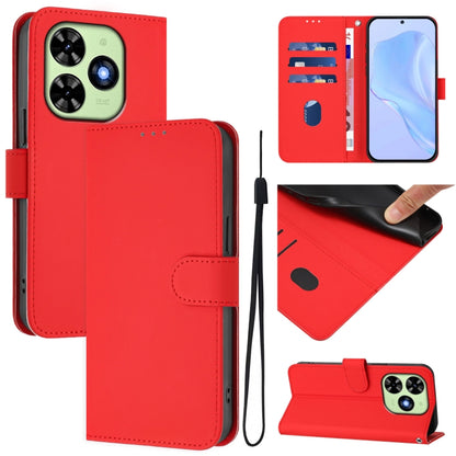 For Tecno Spark Go 2024 4G Skin Feel Solid Color Leather Phone Case with Lanyard(Red) by buy2fix