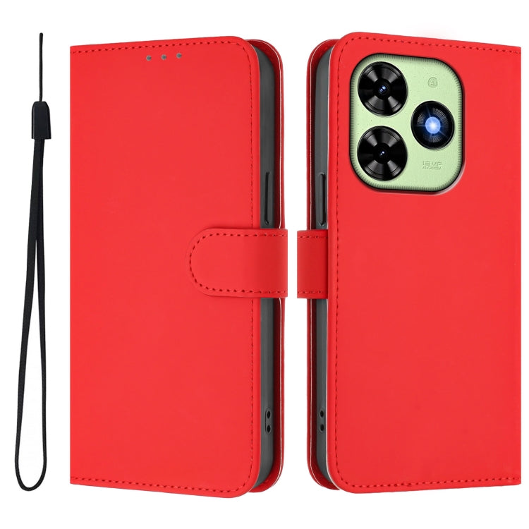 For Tecno Spark Go 2024 4G Skin Feel Solid Color Leather Phone Case with Lanyard(Red) by buy2fix