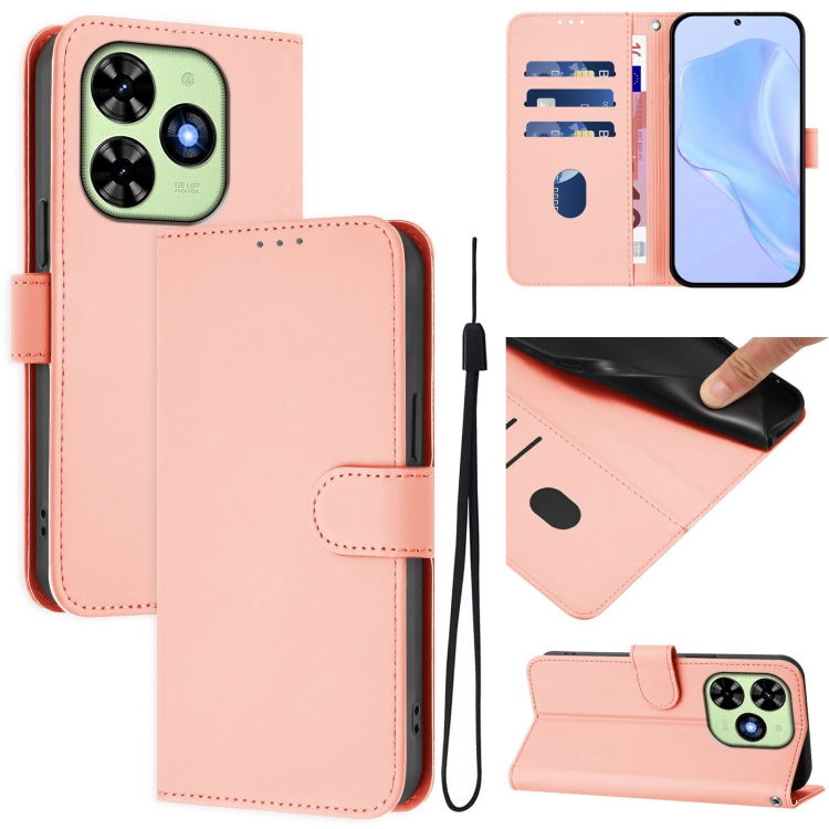 For Tecno Spark Go 2024 4G Skin Feel Solid Color Leather Phone Case with Lanyard(Pink) by buy2fix