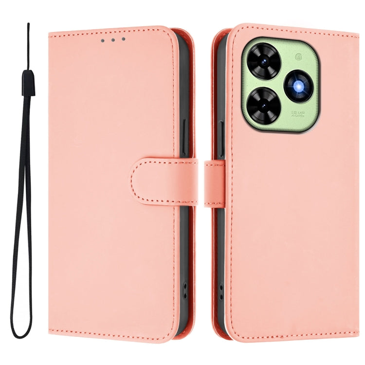 For Tecno Spark Go 2024 4G Skin Feel Solid Color Leather Phone Case with Lanyard(Pink) by buy2fix