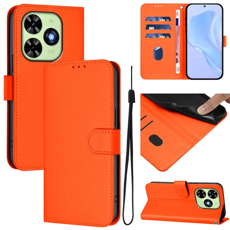 For Tecno Spark Go 2024 4G Skin Feel Solid Color Leather Phone Case with Lanyard(Orange) by buy2fix