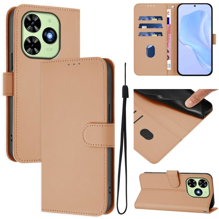 For Tecno Spark Go 2024 4G Skin Feel Solid Color Leather Phone Case with Lanyard(Nude) by buy2fix
