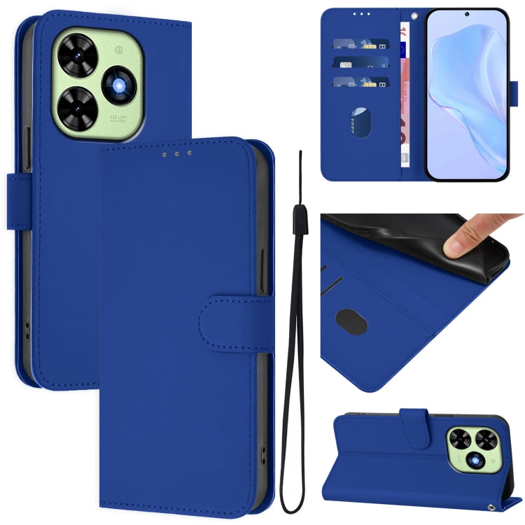 For Tecno Spark Go 2024 4G Skin Feel Solid Color Leather Phone Case with Lanyard(Dark Blue) by buy2fix