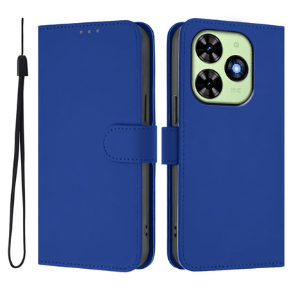 For Tecno Spark Go 2024 4G Skin Feel Solid Color Leather Phone Case with Lanyard(Dark Blue) by buy2fix