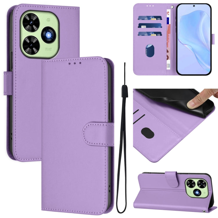 For Tecno Spark Go 2024 4G Skin Feel Solid Color Leather Phone Case with Lanyard(Lavender Purple) by buy2fix
