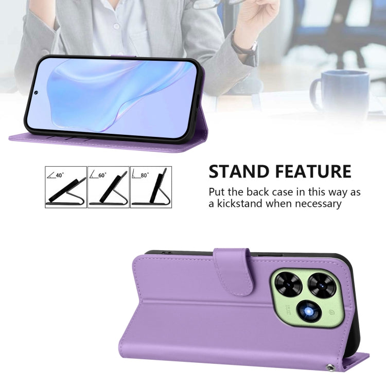 For Tecno Spark Go 2024 4G Skin Feel Solid Color Leather Phone Case with Lanyard(Lavender Purple) by buy2fix