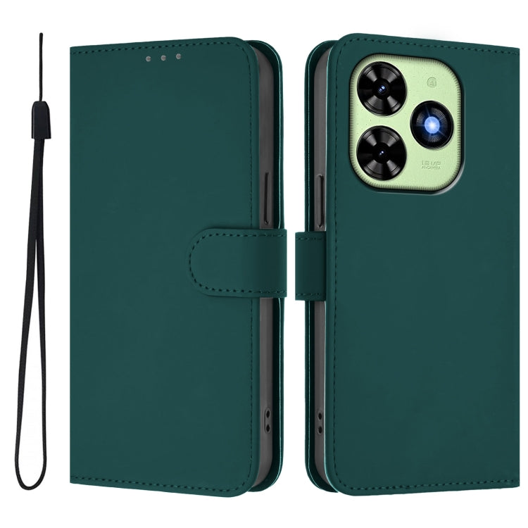 For Tecno Spark Go 2024 4G Skin Feel Solid Color Leather Phone Case with Lanyard(Dark Green) by buy2fix