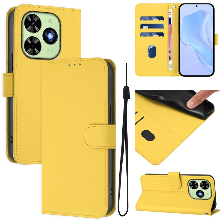 For Tecno Spark Go 2024 4G Skin Feel Solid Color Leather Phone Case with Lanyard(Lemon Yellow) by buy2fix