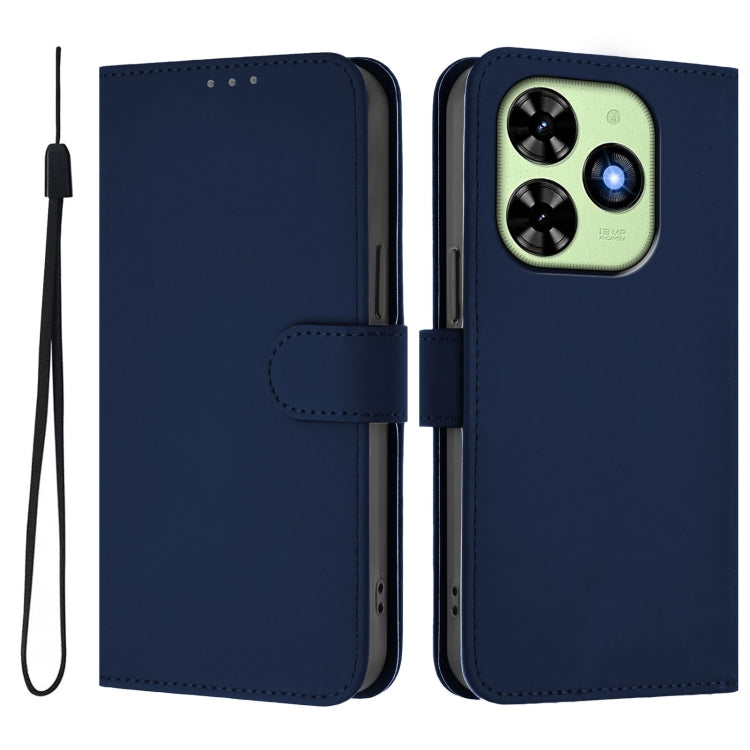 For Tecno Spark Go 2024 4G Skin Feel Solid Color Leather Phone Case with Lanyard(Navy Blue) by buy2fix