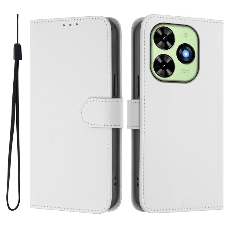 For Tecno Spark Go 2024 4G Skin Feel Solid Color Leather Phone Case with Lanyard(White) by buy2fix