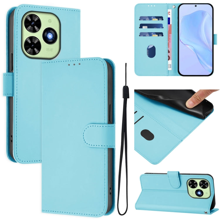 For Tecno Spark Go 2024 4G Skin Feel Solid Color Leather Phone Case with Lanyard(Sky Blue) by buy2fix