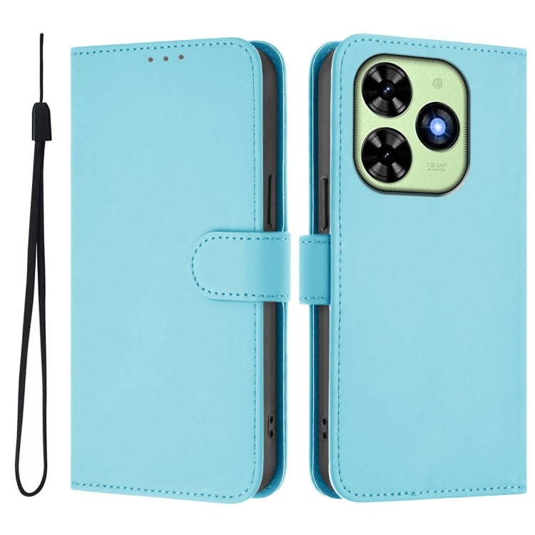 For Tecno Spark Go 2024 4G Skin Feel Solid Color Leather Phone Case with Lanyard(Sky Blue) by buy2fix
