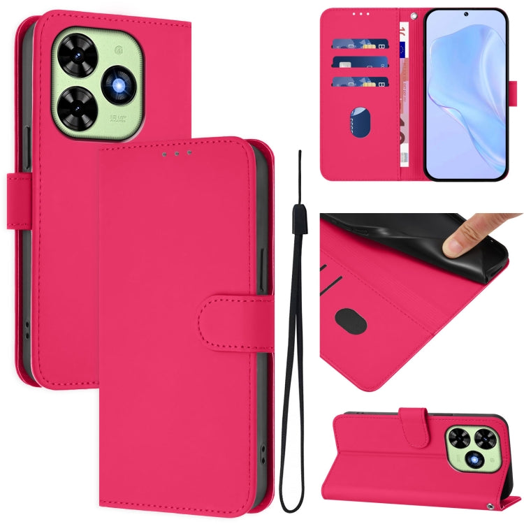 For Tecno Spark Go 2024 4G Skin Feel Solid Color Leather Phone Case with Lanyard(Rose Red) by buy2fix