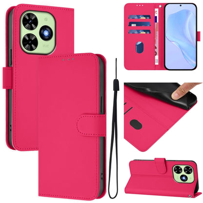 For Tecno Spark Go 2024 4G Skin Feel Solid Color Leather Phone Case with Lanyard(Rose Red) by buy2fix