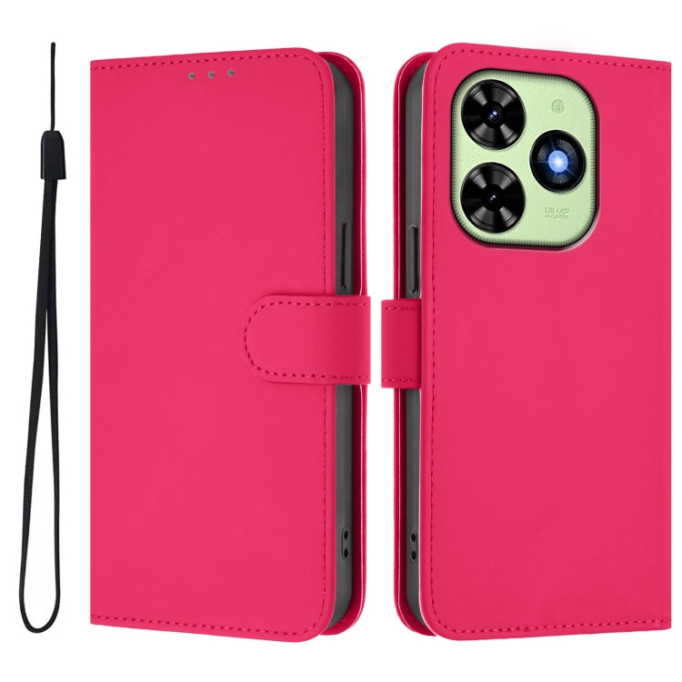 For Tecno Spark Go 2024 4G Skin Feel Solid Color Leather Phone Case with Lanyard(Rose Red) by buy2fix