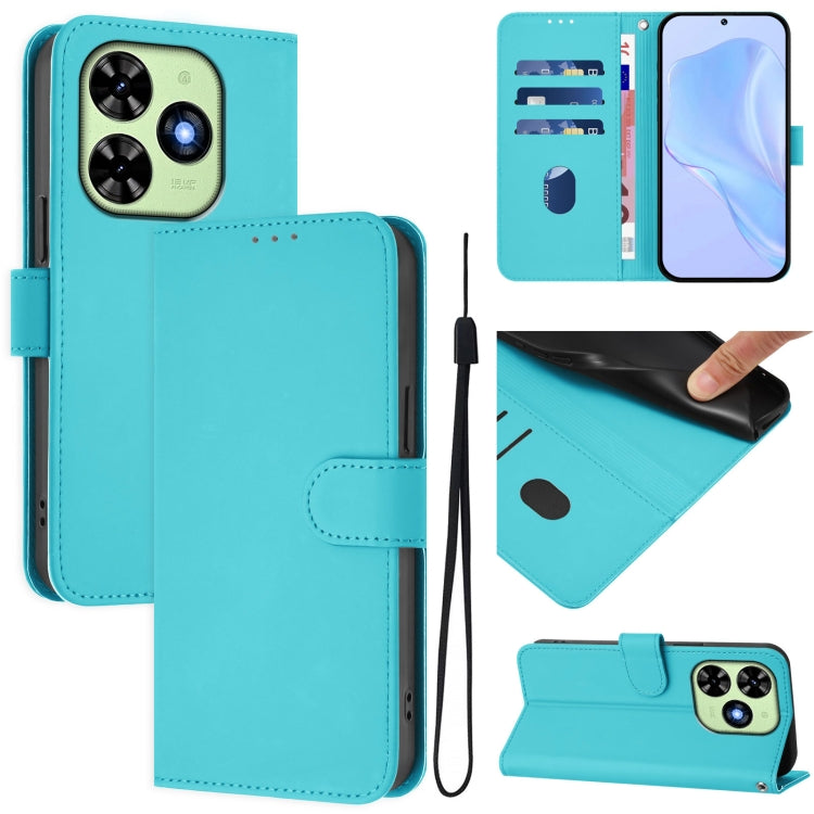 For Tecno Spark Go 2024 4G Skin Feel Solid Color Leather Phone Case with Lanyard(Lake Blue) by buy2fix