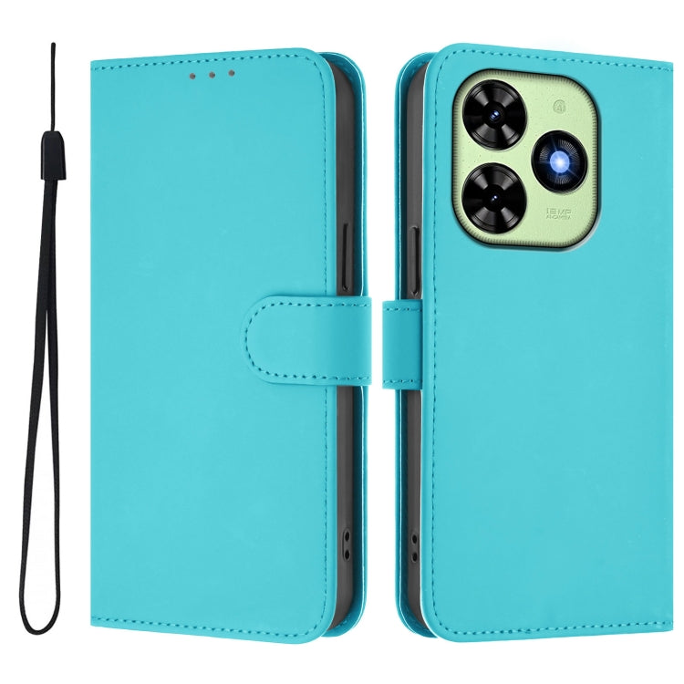 For Tecno Spark Go 2024 4G Skin Feel Solid Color Leather Phone Case with Lanyard(Lake Blue) by buy2fix