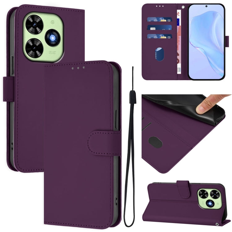 For Tecno Spark Go 2024 4G Skin Feel Solid Color Leather Phone Case with Lanyard(Violet) by buy2fix