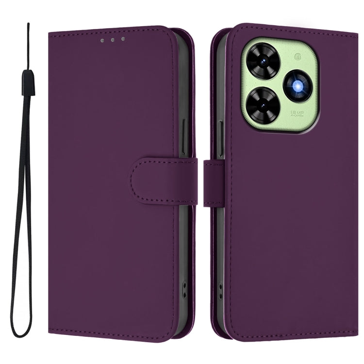 For Tecno Spark Go 2024 4G Skin Feel Solid Color Leather Phone Case with Lanyard(Violet) by buy2fix