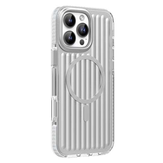 For iPhone 16 Pro Mutural Corrugated Texture Magsafe Magnetic Shockproof Phone Case(Silver)
