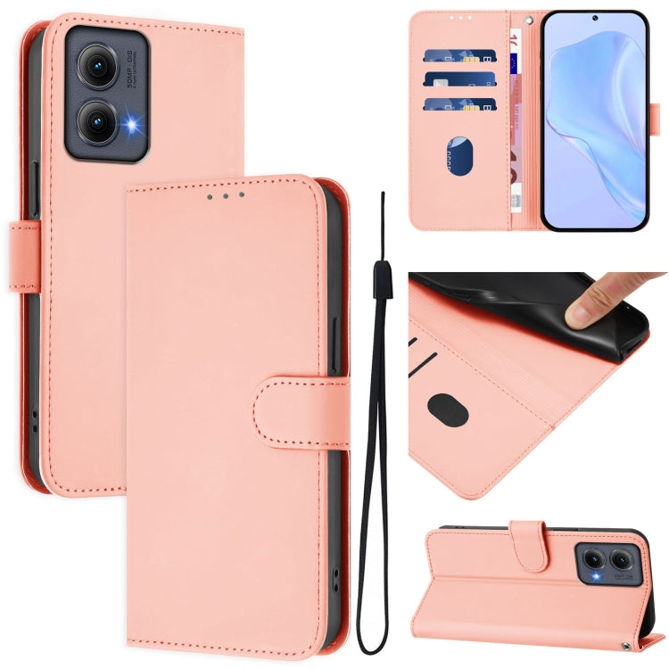 For Motorola Edge 5G 2024 Skin Feel Solid Color Leather Phone Case with Lanyard(Pink) by buy2fix
