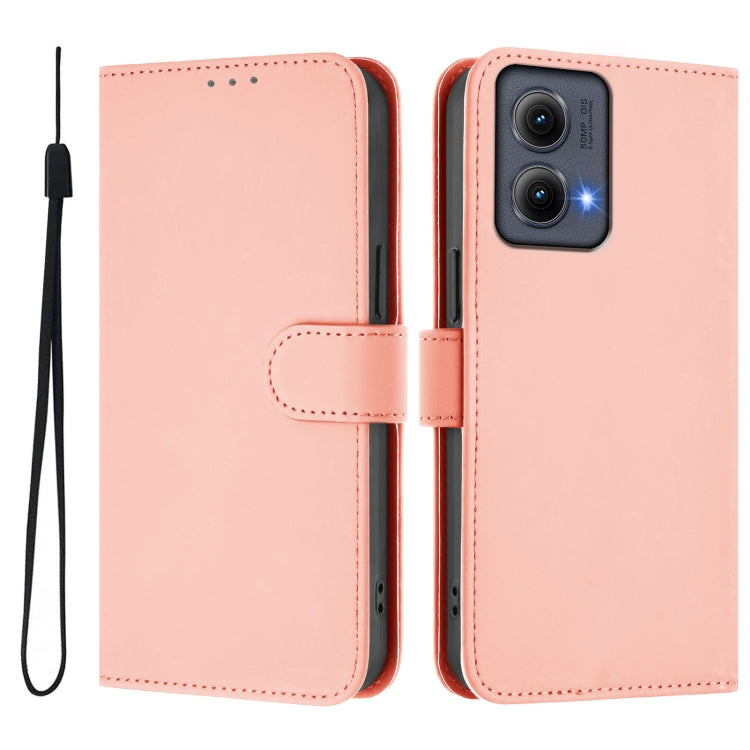 For Motorola Edge 5G 2024 Skin Feel Solid Color Leather Phone Case with Lanyard(Pink) by buy2fix