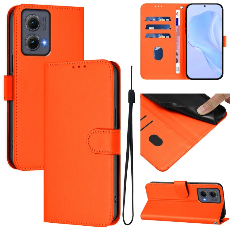For Motorola Edge 5G 2024 Skin Feel Solid Color Leather Phone Case with Lanyard(Orange) by buy2fix