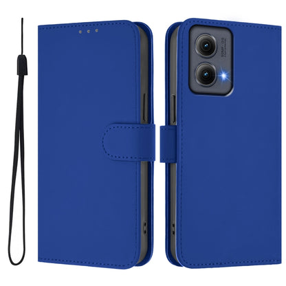 For Motorola Edge 5G 2024 Skin Feel Solid Color Leather Phone Case with Lanyard(Dark Blue) by buy2fix