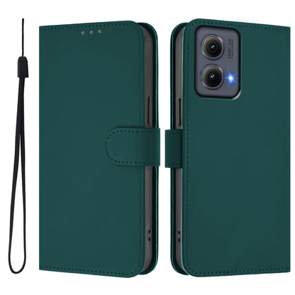 For Motorola Edge 5G 2024 Skin Feel Solid Color Leather Phone Case with Lanyard(Dark Green) by buy2fix