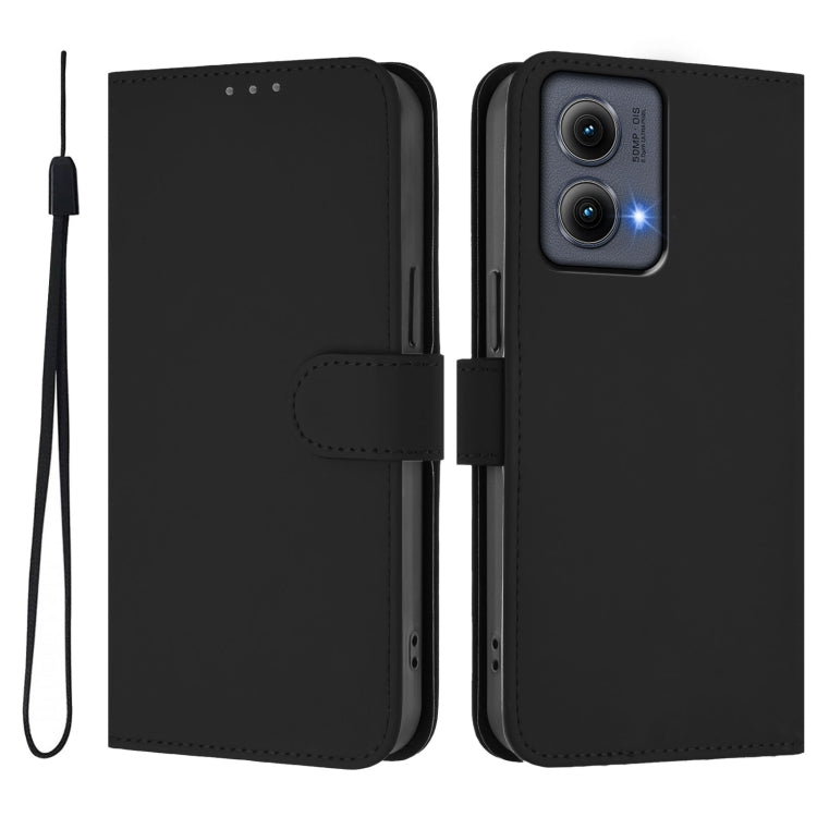 For Motorola Edge 5G 2024 Skin Feel Solid Color Leather Phone Case with Lanyard(Black) by buy2fix